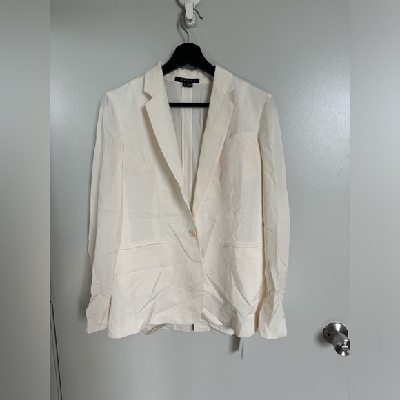 Theory EUC Grinson Silk Tailored Suit Blazer Jacket Ivory White Size 0 / S - Picture 7 of 10